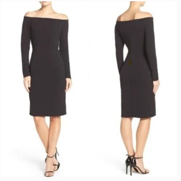 Eliza J Off The Shoulder Scuba Sheath Dress - Black - Size 6 - Picture 1 of 7